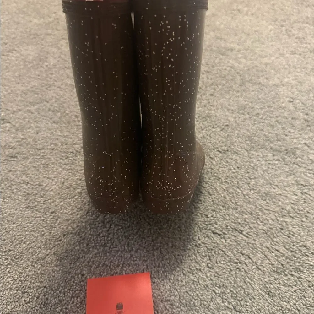 Hunter Brown Bolt Glitter Classic Rainboot Sz 12
